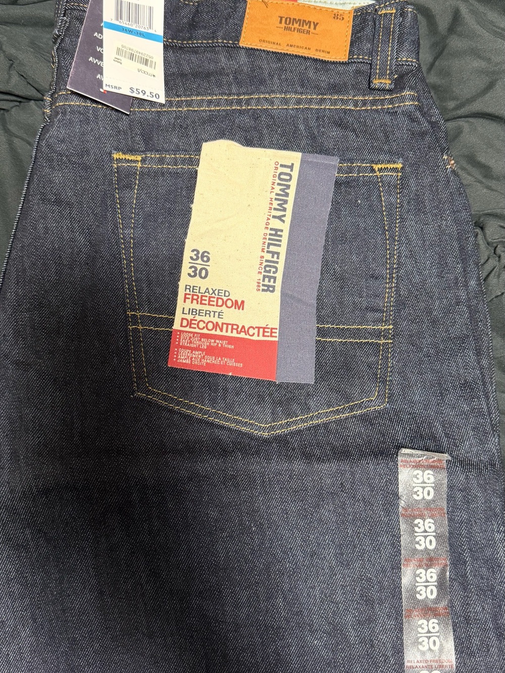 Tommy Hilfiger Men’s Relaxed Jeans - Dark Indigo with Yellow Stitching